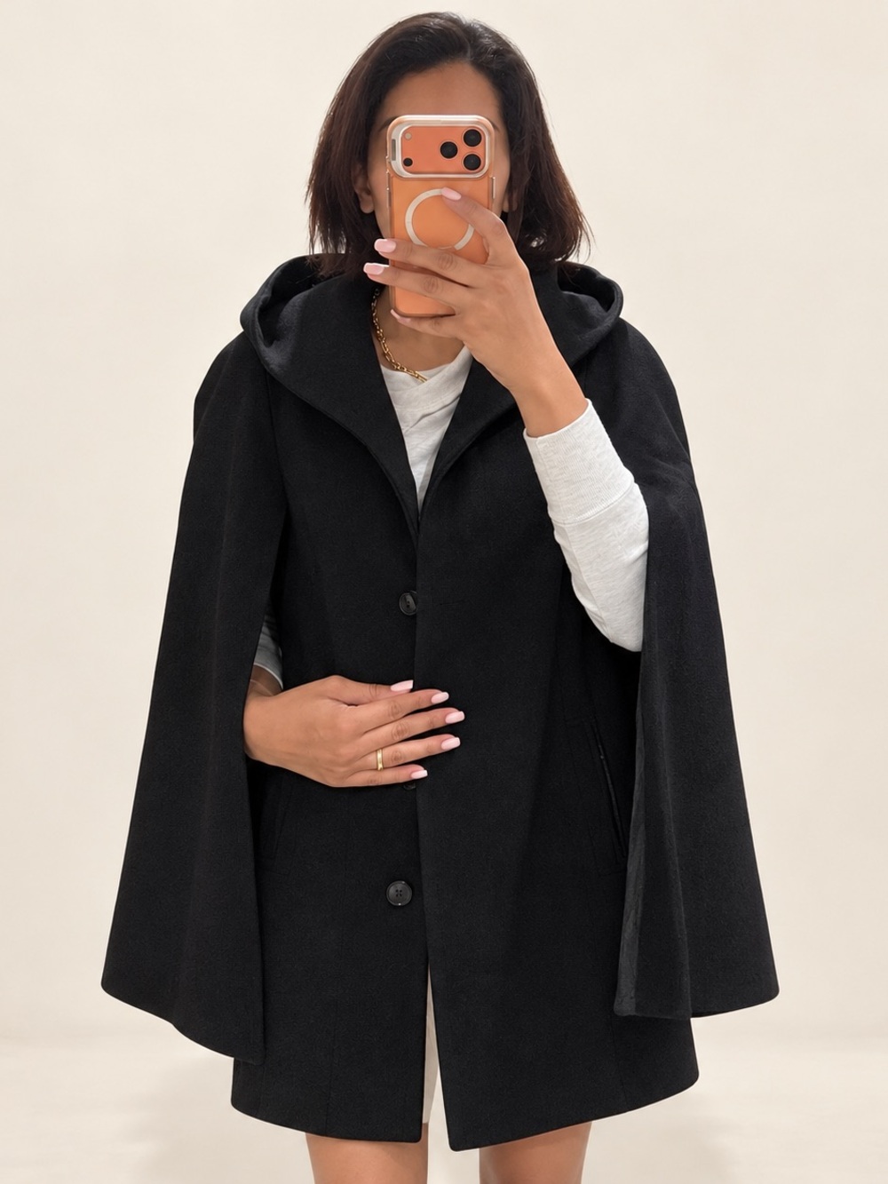 SOIA & KYO Black Hooded Cape Coat Jacket Size M